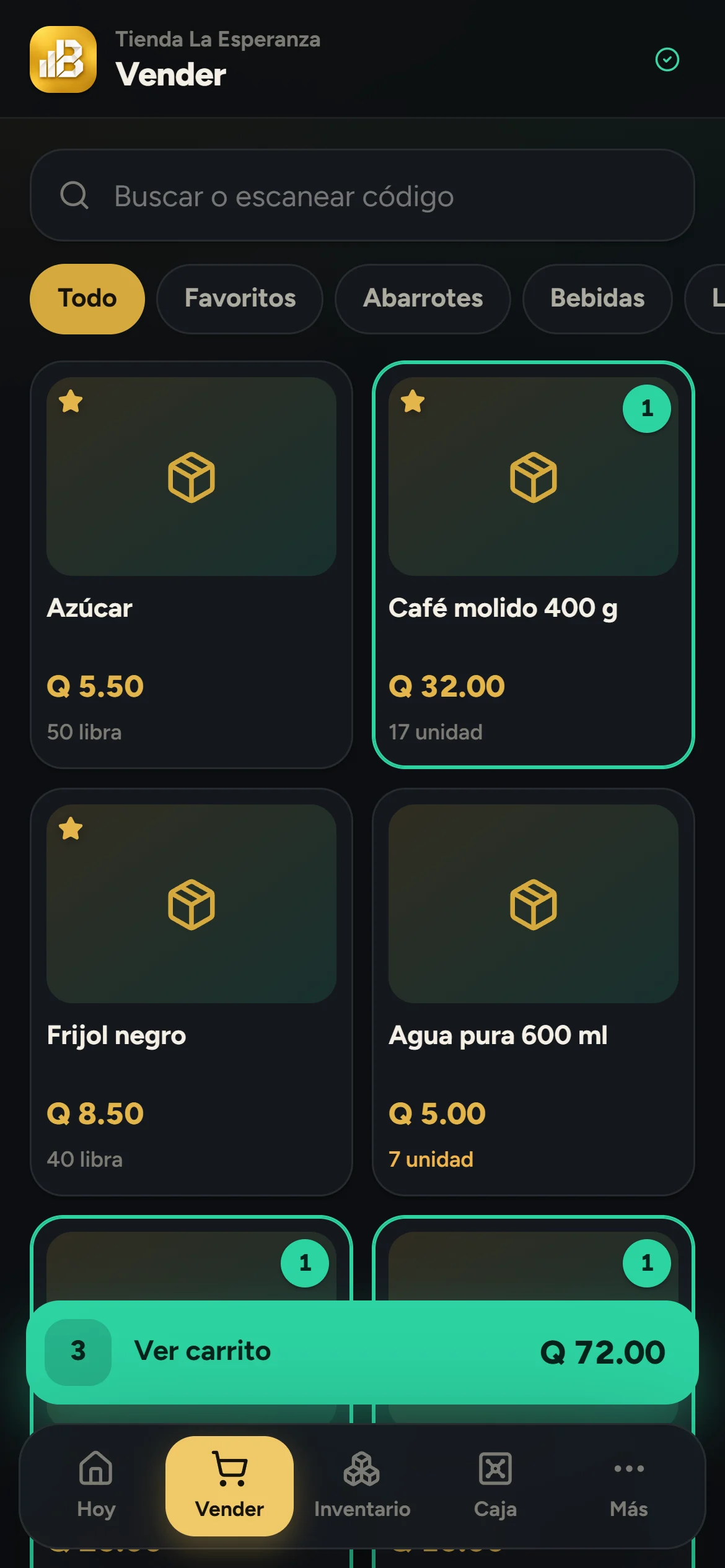 Pantalla de ventas de iBalanz Negocios